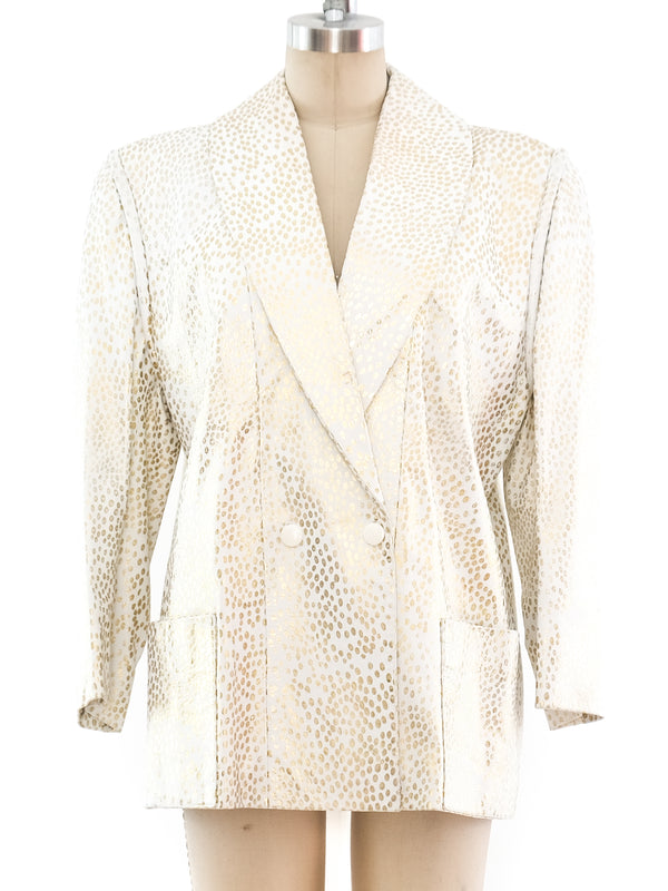 Metallic Dot Printed White Leather Jacket Jacket arcadeshops.com