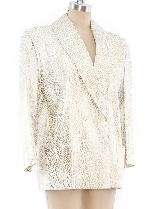 Metallic Dot Printed White Leather Jacket Jacket arcadeshops.com
