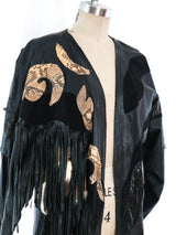 Fringed Leather Jacket with Snakeskin Applique Jacket arcadeshops.com