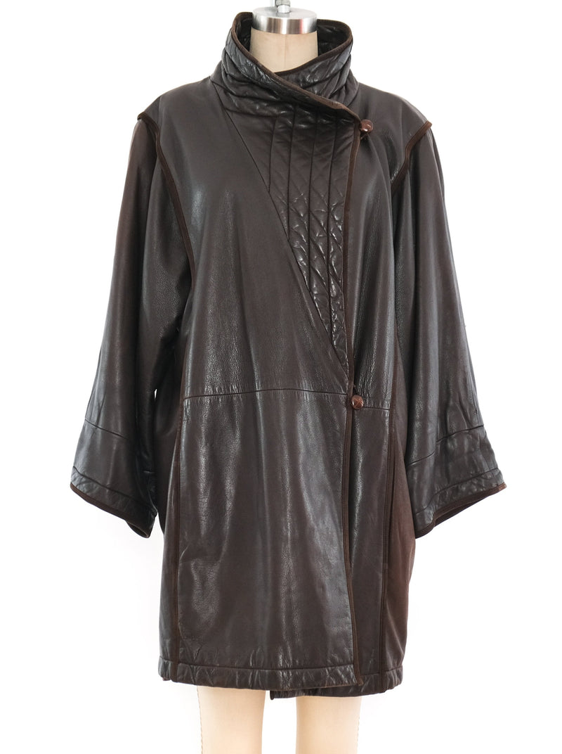 Gucci Chocolate Leather Coat Outerwear arcadeshops.com