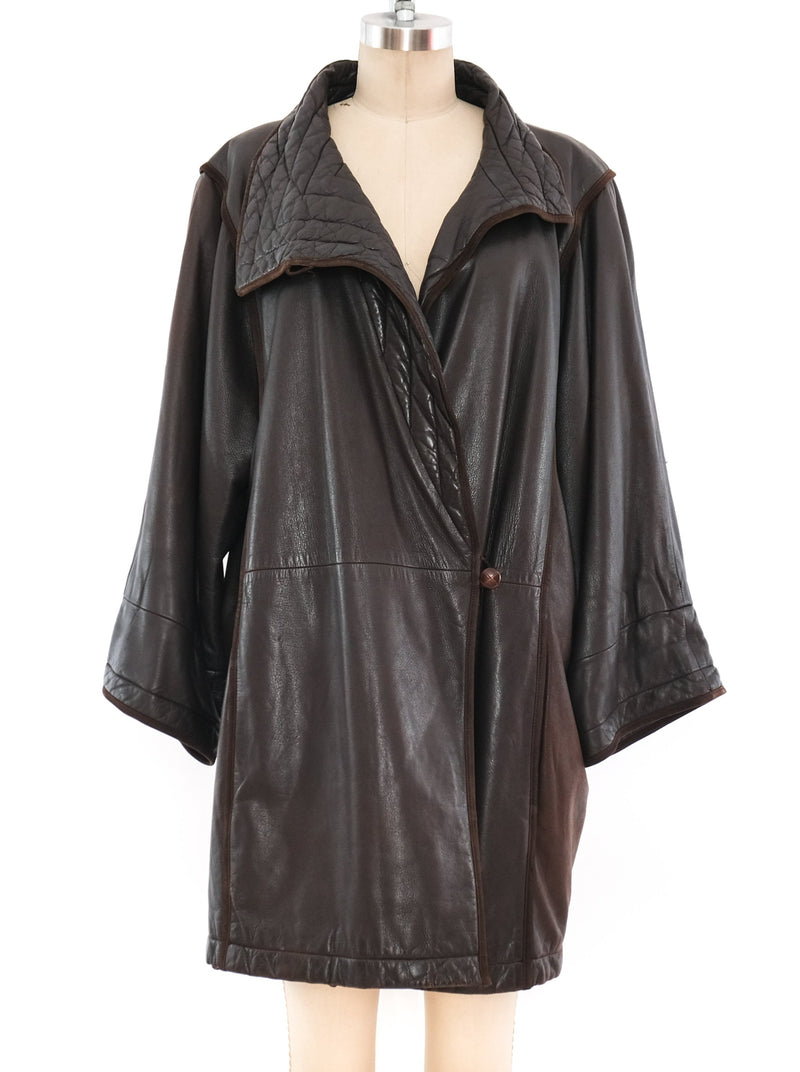 Gucci Chocolate Leather Coat Outerwear arcadeshops.com