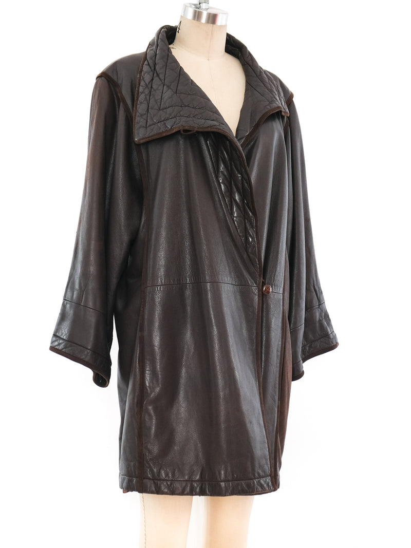 Gucci Chocolate Leather Coat Outerwear arcadeshops.com