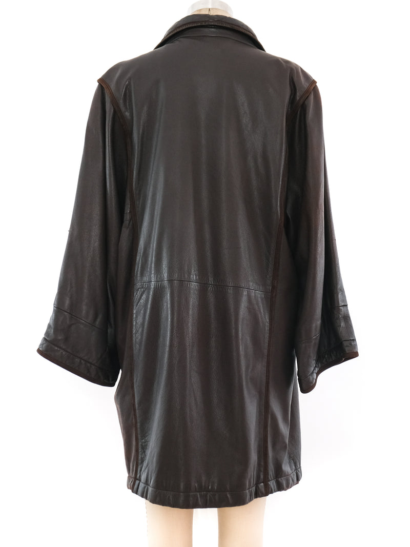 Gucci Chocolate Leather Coat Outerwear arcadeshops.com