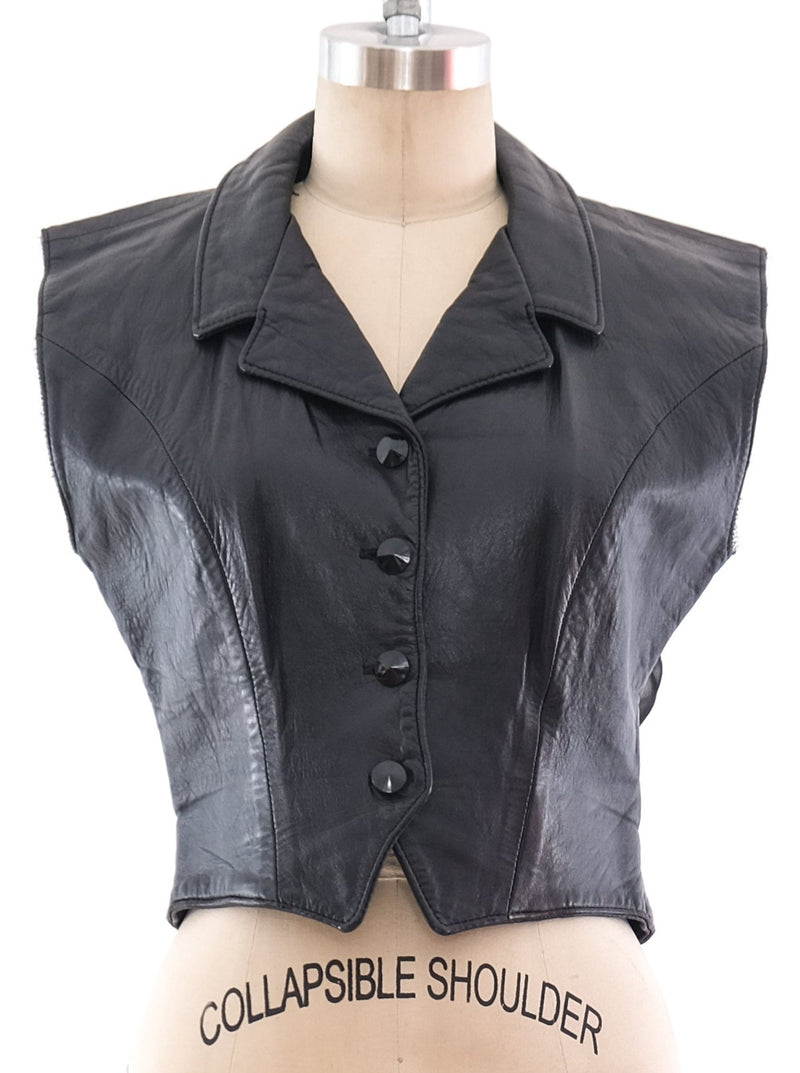 Mesh Paneled Black Leather Vest Jacket arcadeshops.com