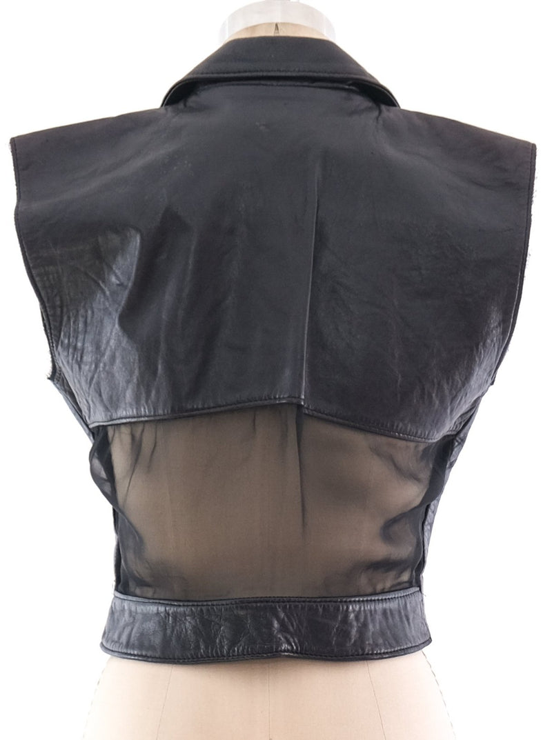 Mesh Paneled Black Leather Vest Jacket arcadeshops.com