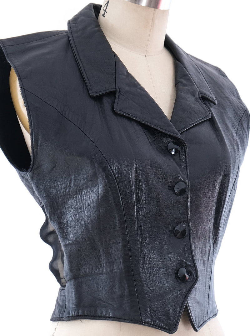 Mesh Paneled Black Leather Vest Jacket arcadeshops.com