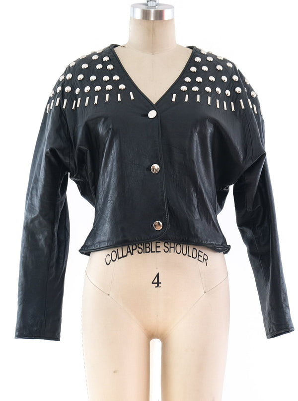 Black Studded Leather Jacket Jacket arcadeshops.com