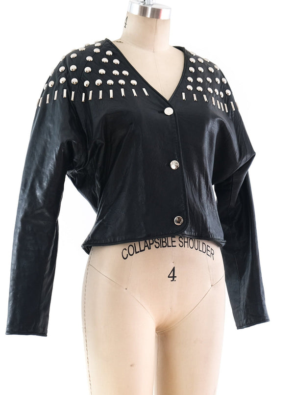 Black Studded Leather Jacket Jacket arcadeshops.com
