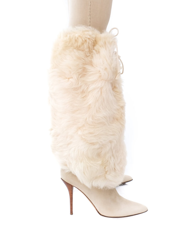 Helmut Lang Fur Trimmed Stiletto Boots Accessory arcadeshops.com