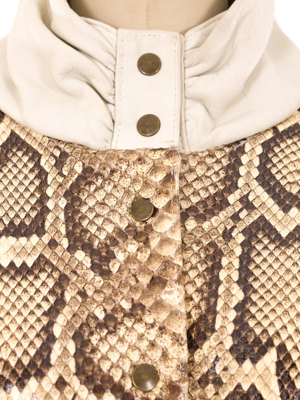 Snakeskin Panel Leather Jacket Jacket arcadeshops.com