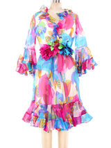 Oscar de la Renta Floral Printed Organza Ruffle Dress Dress arcadeshops.com