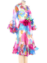 Oscar de la Renta Floral Printed Organza Ruffle Dress Dress arcadeshops.com