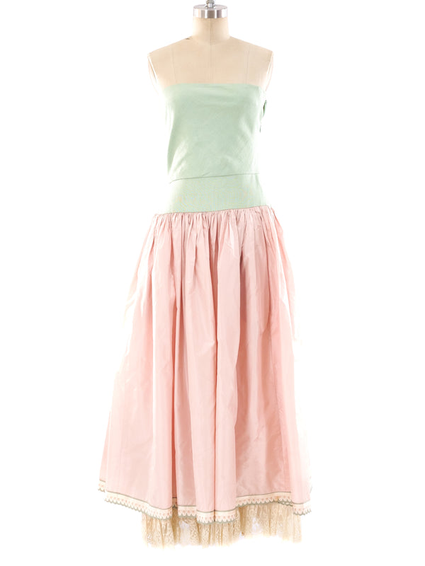 Bill Blass Colorblocked Strapless Gown Dress arcadeshops.com