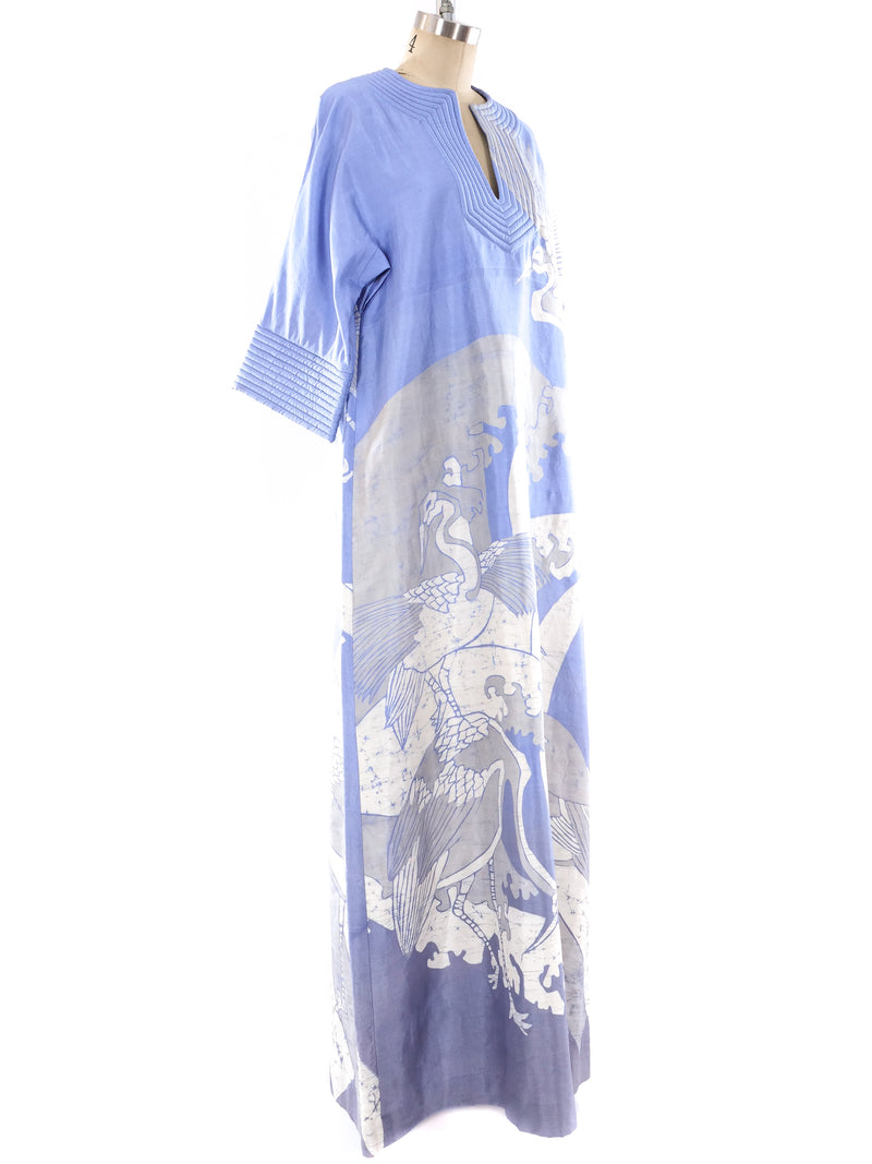 Crane Printed Thai Silk Caftan Dress arcadeshops.com