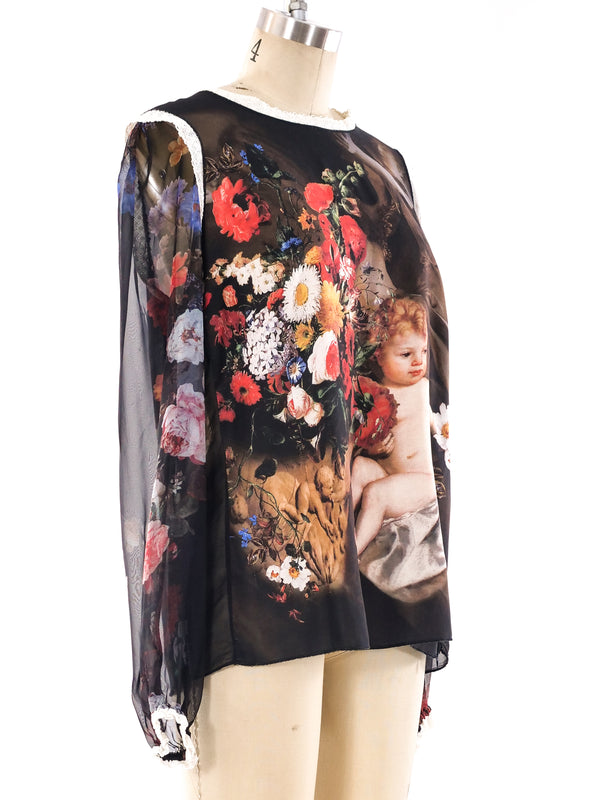 Dolce and Gabbana Floral Cherub Printed Blouse Top arcadeshops.com