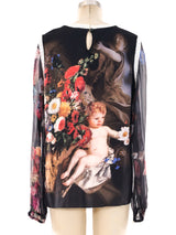 Dolce and Gabbana Floral Cherub Printed Blouse Top arcadeshops.com