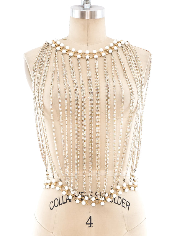 Pearl Bead Accented Chain Body Jewelry Top arcadeshops.com