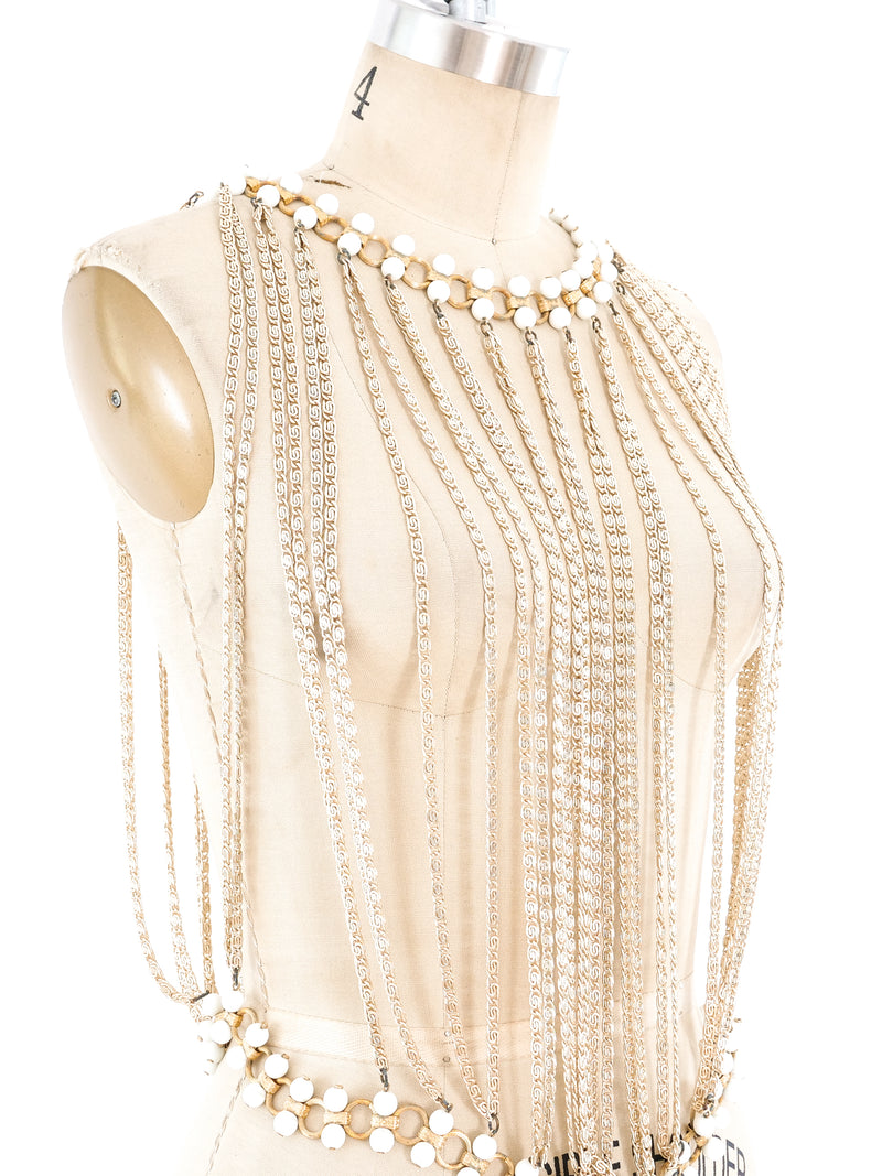 Pearl Bead Accented Chain Body Jewelry Top arcadeshops.com