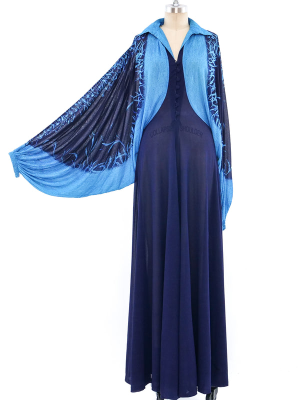 Cerulean Printed Batwing Jersey Gown Dress arcadeshops.com