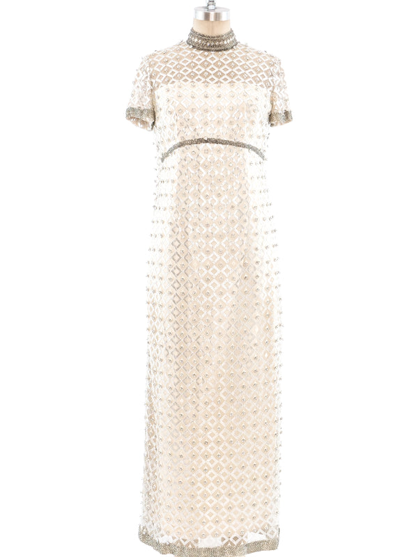 Crystal Studded Metallic Net Dress Dress arcadeshops.com