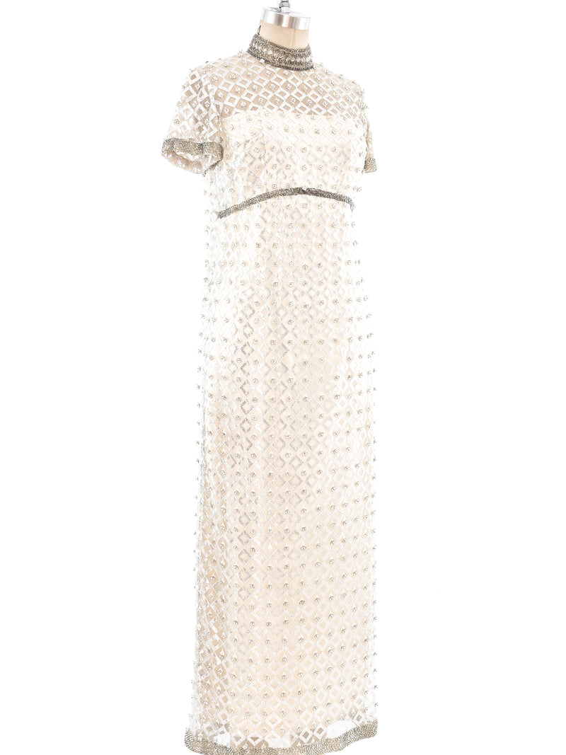 Crystal Studded Metallic Net Dress Dress arcadeshops.com