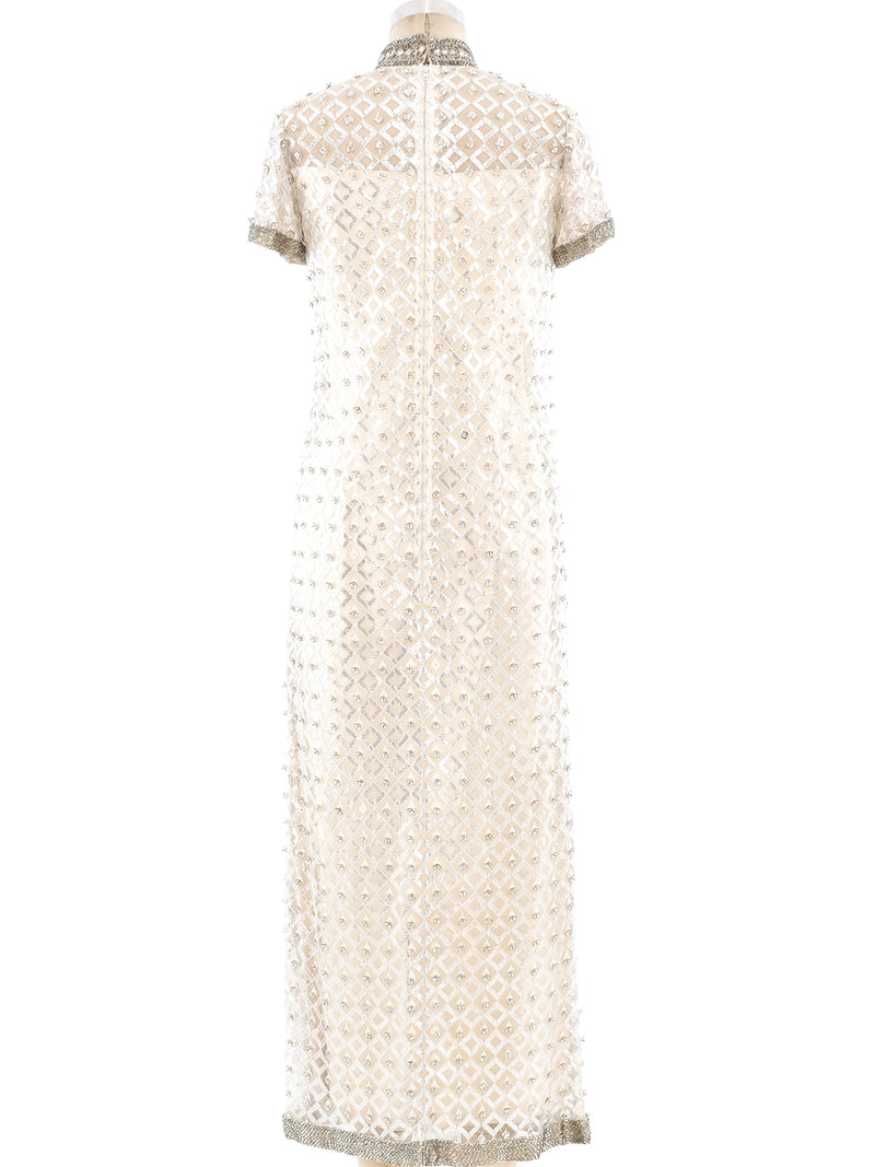 Crystal Studded Metallic Net Dress Dress arcadeshops.com
