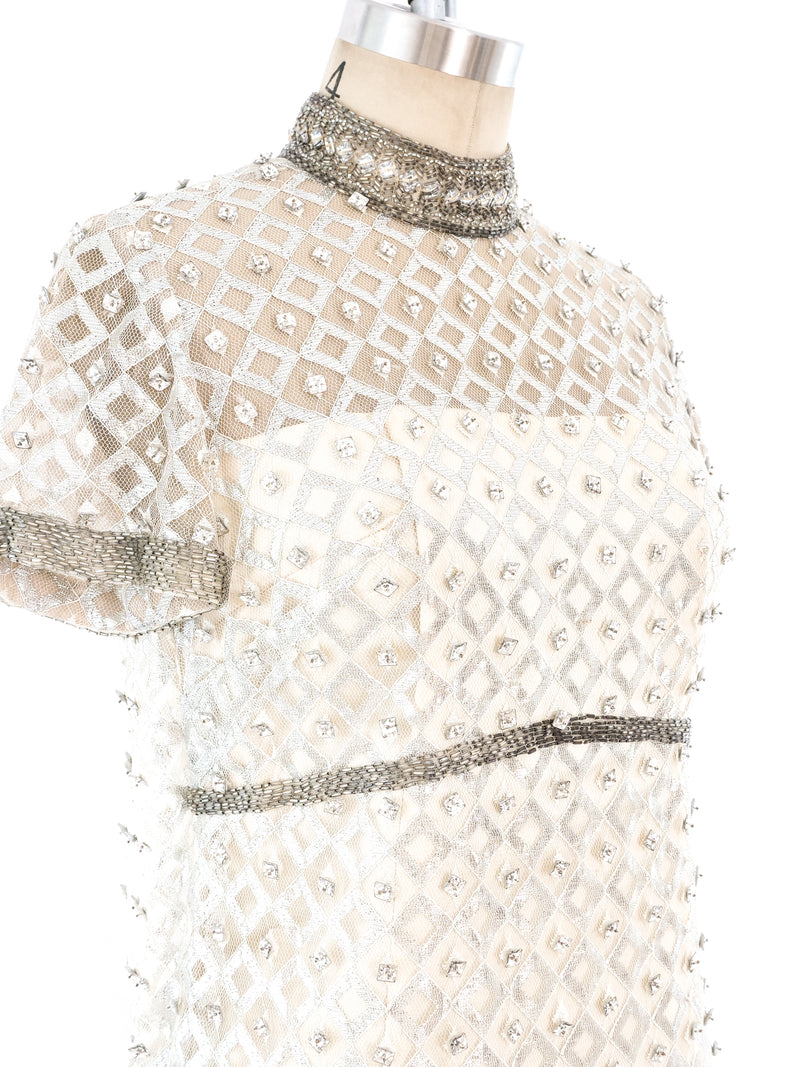 Crystal Studded Metallic Net Dress Dress arcadeshops.com