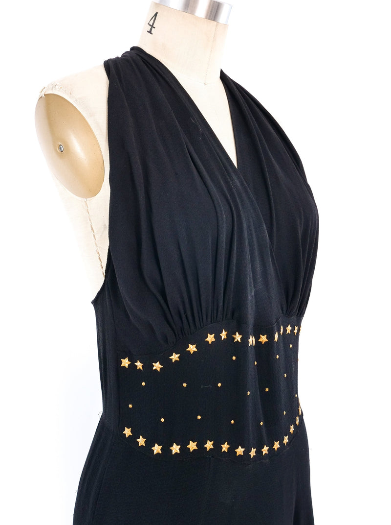 1930's Star Studded Crepe Gown Dress arcadeshops.com