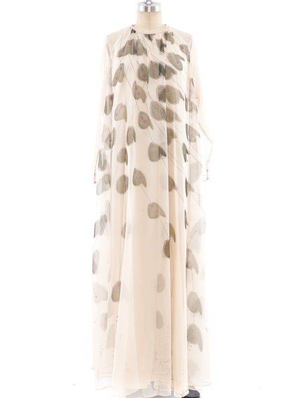 Abstracted Floral Ivory Chiffon Gown Dress arcadeshops.com