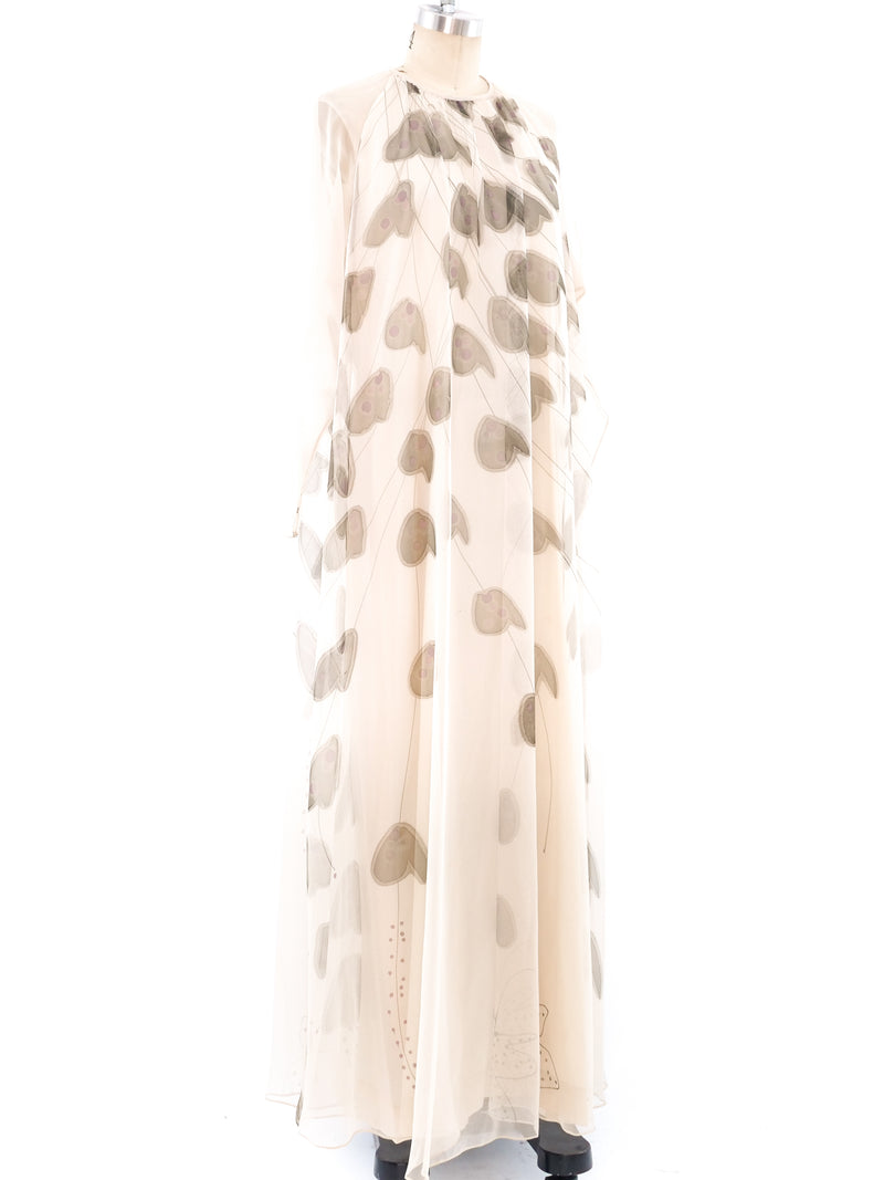 Abstracted Floral Ivory Chiffon Gown Dress arcadeshops.com