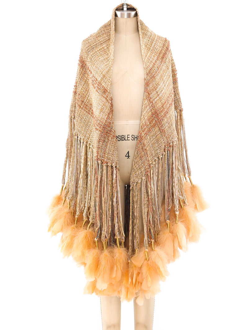 Feather Trimmed Tapestry Shawl Jacket arcadeshops.com