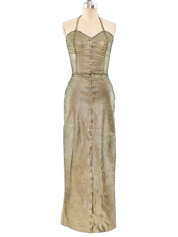Metallic Gold Leather Maxi Dress Dress arcadeshops.com