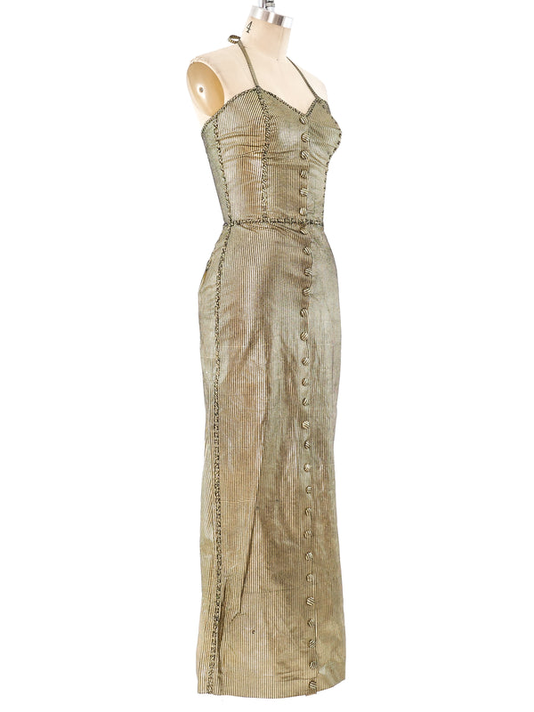 Metallic Gold Leather Maxi Dress Dress arcadeshops.com