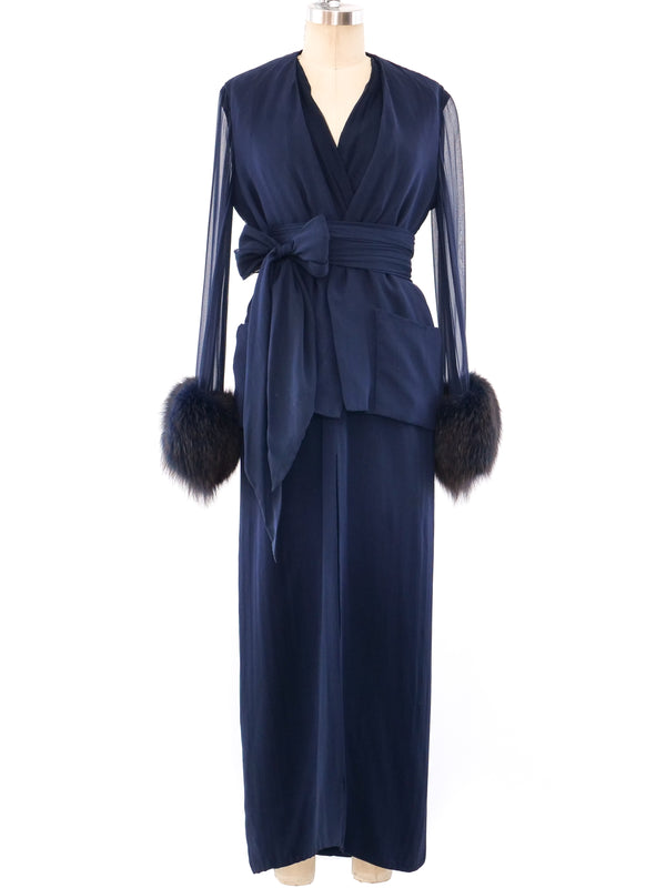 Bill Blass Fur Trimmed Chiffon Ensemble Dress arcadeshops.com