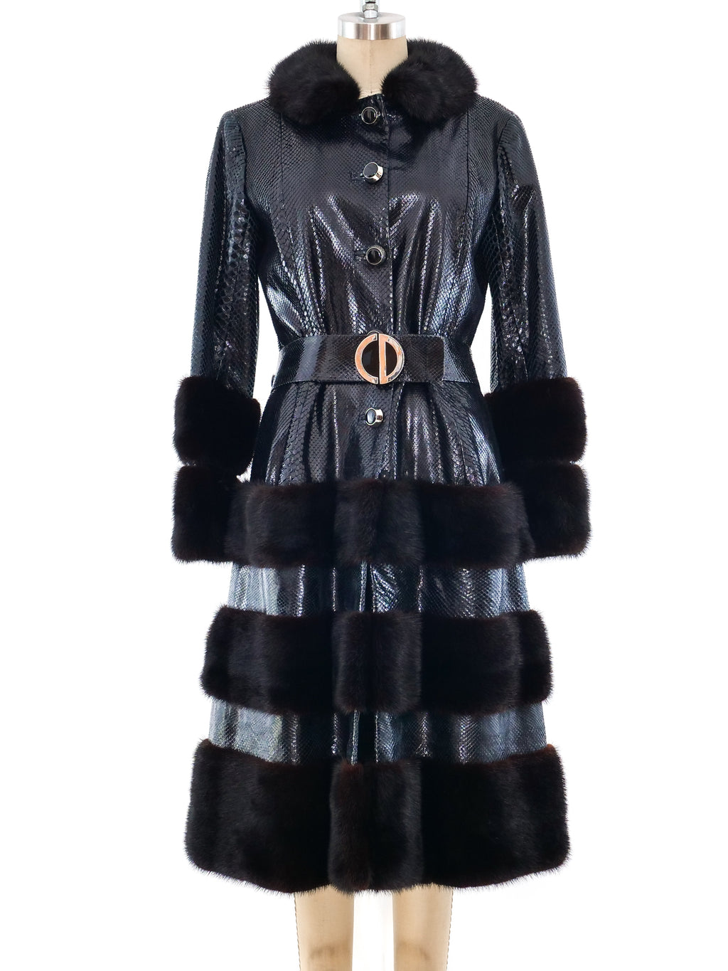 Christian Dior Fur Trimmed Snakeskin Coat