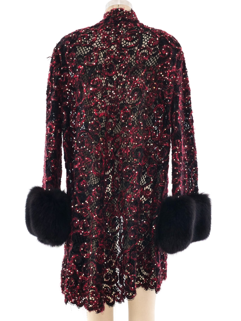 Bob Mackie Fur Trimmed Lace Jacket Jacket arcadeshops.com