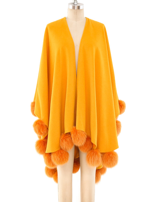 Fur Pom Pom Embellished Wool Shawl Jacket arcadeshops.com
