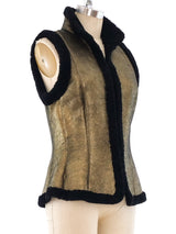 Metallic Leather Shearling Vest Jacket arcadeshops.com