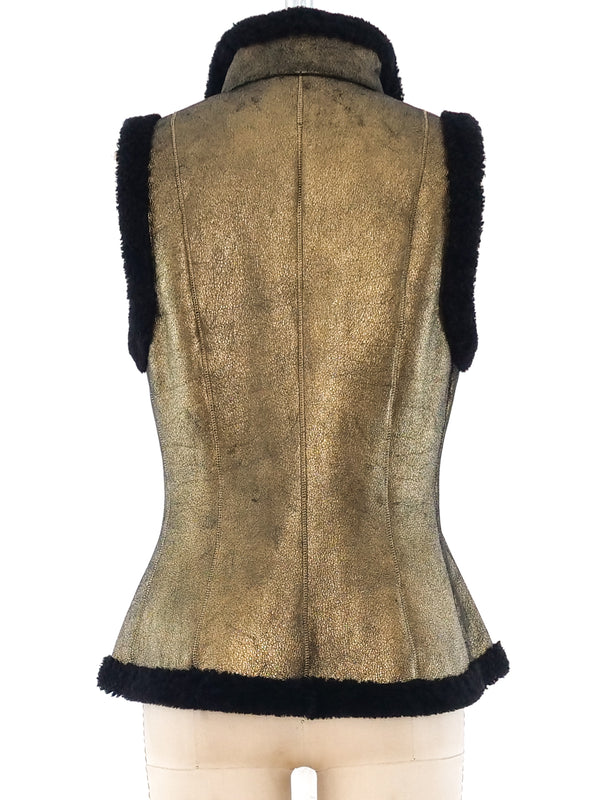 Metallic Leather Shearling Vest Jacket arcadeshops.com