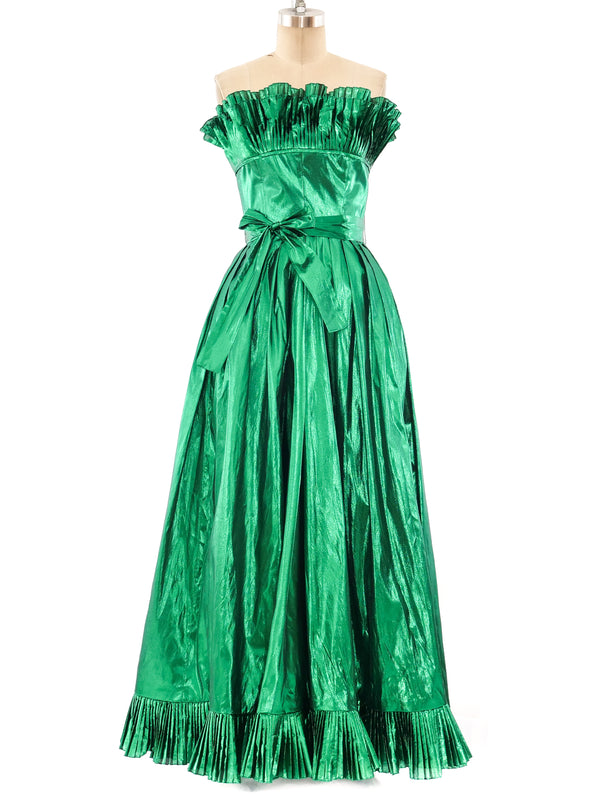 Victor Costa Metallic Green Strapless Gown Dress arcadeshops.com