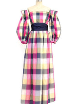 Michael Novarese Off The Shoulder Gingham Maxi Dress Dress arcadeshops.com