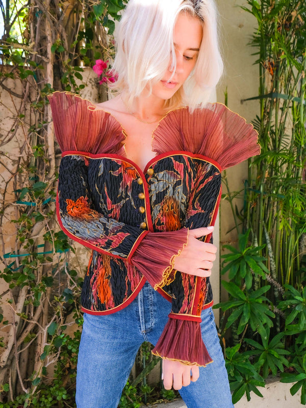 Jeanne Marc Shirred Floral Bustier Top Jacket arcadeshops.com