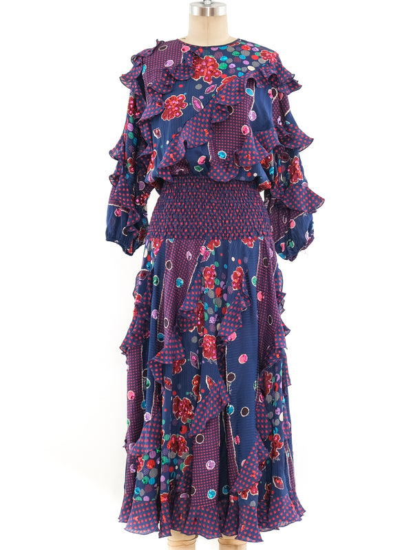 Diane Freis Printed Ruffle Dress Dress arcadeshops.com