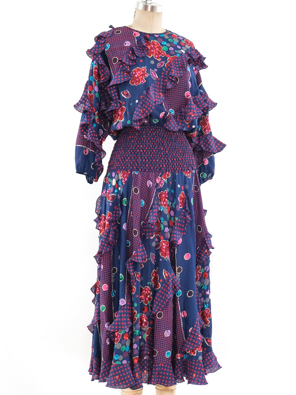 Diane Freis Printed Ruffle Dress Dress arcadeshops.com