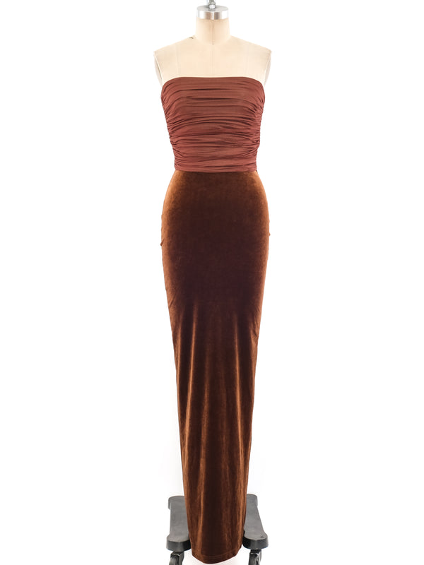 Marc Bouwer Strapless Chocolate Velvet Dress Dress arcadeshops.com
