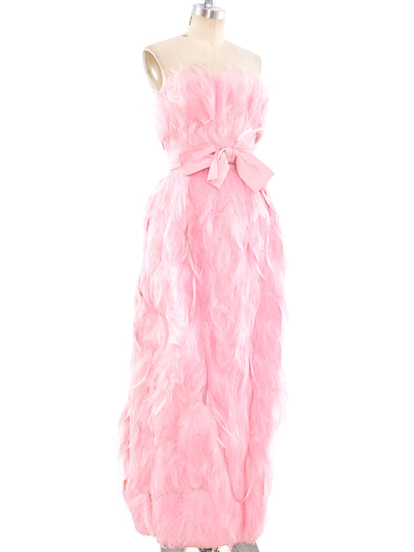 1960's Pink Feather Column Gown Dress arcadeshops.com