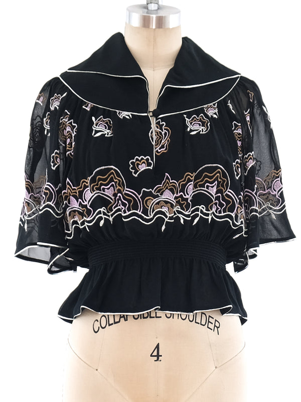 Janice Wainwright Floral Embroidered Peplum Top Top arcadeshops.com