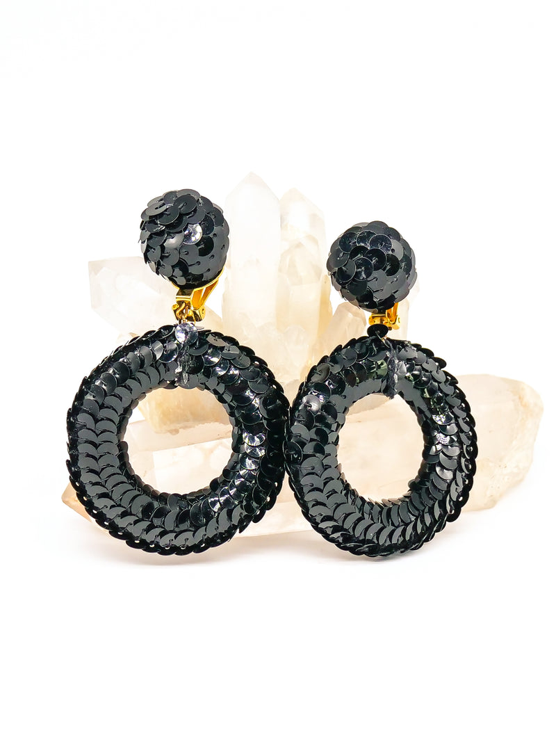 Black Sequin Hoop Earrings Accessory arcadeshops.com