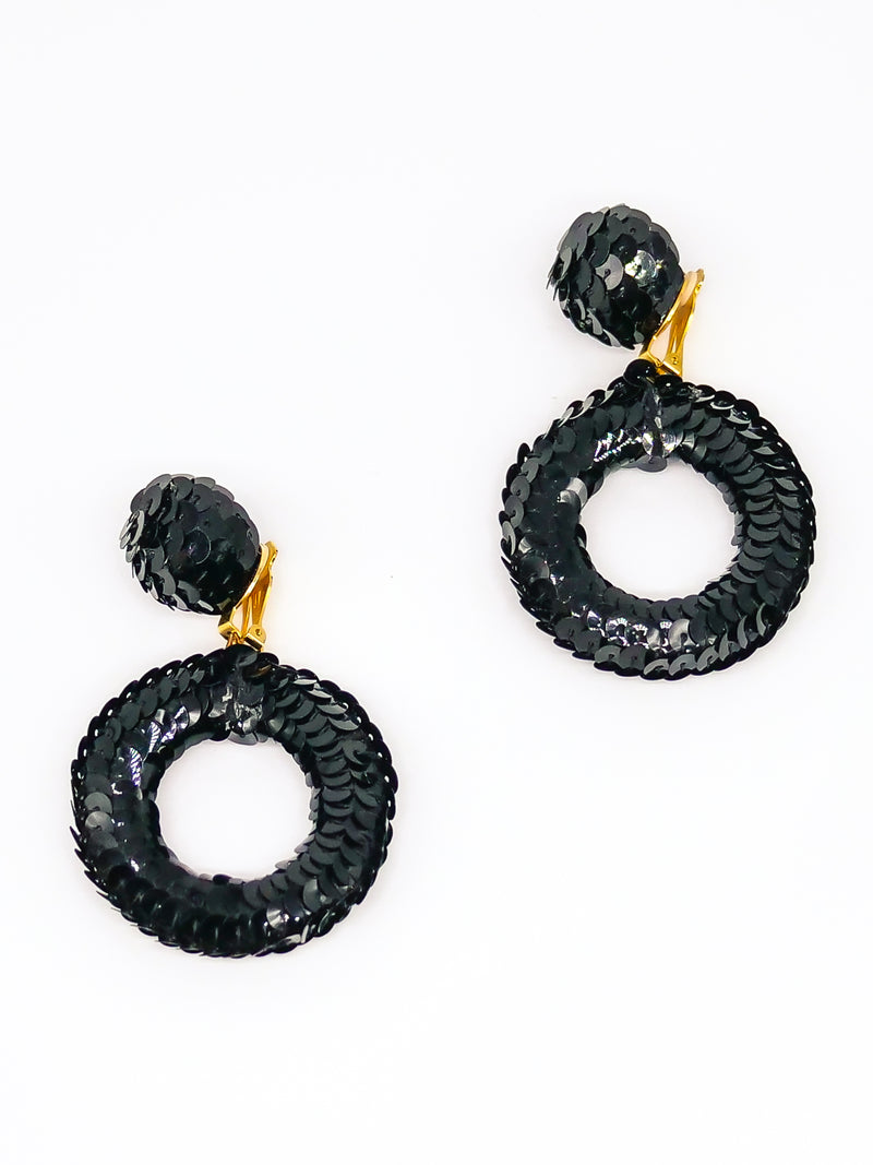 Black Sequin Hoop Earrings Accessory arcadeshops.com