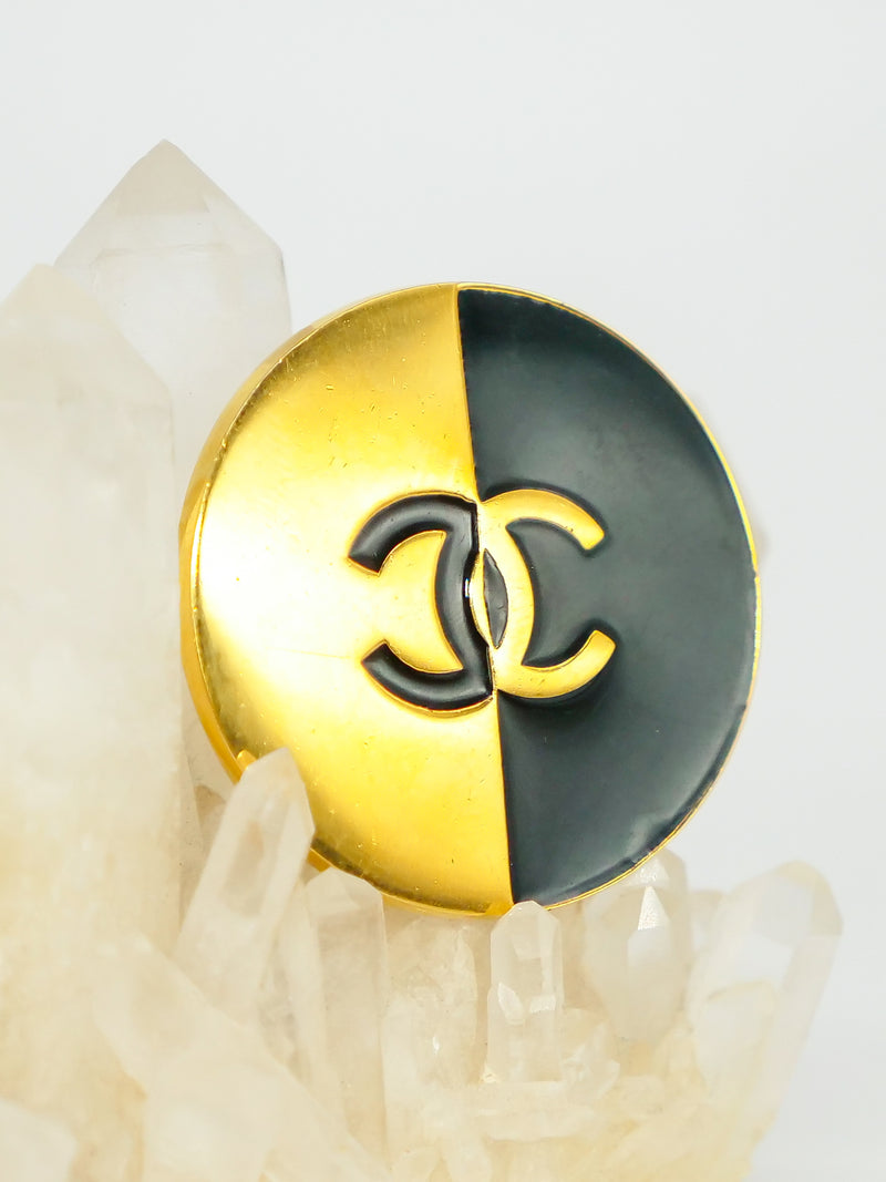 Chanel Enamel Logo Button Brooch Accessories arcadeshops.com
